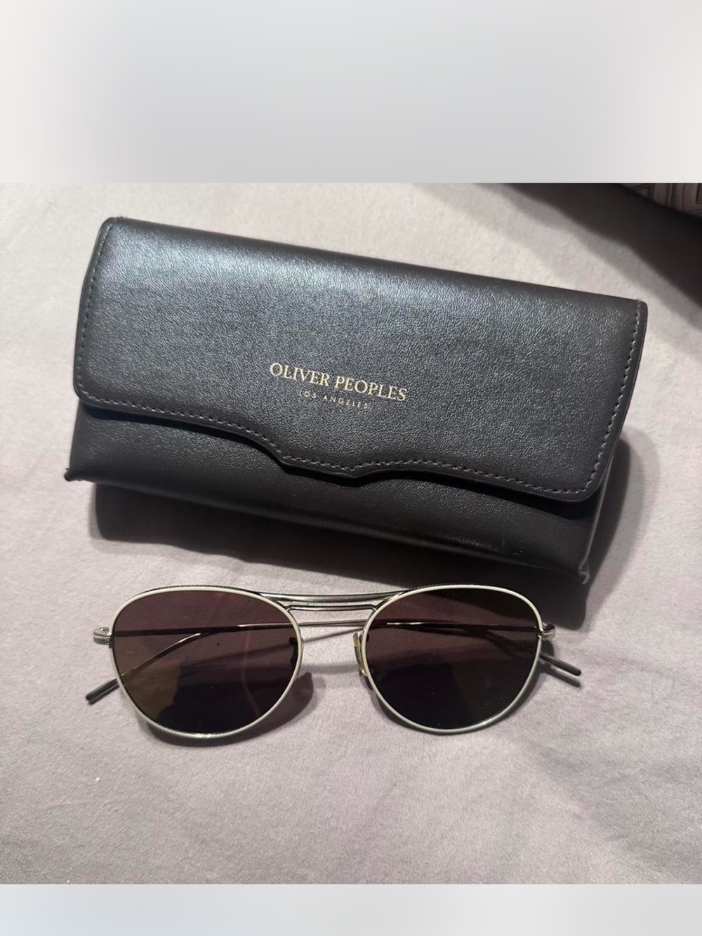 Oliver Peoples Silver Frame Sunglasses with Black Case